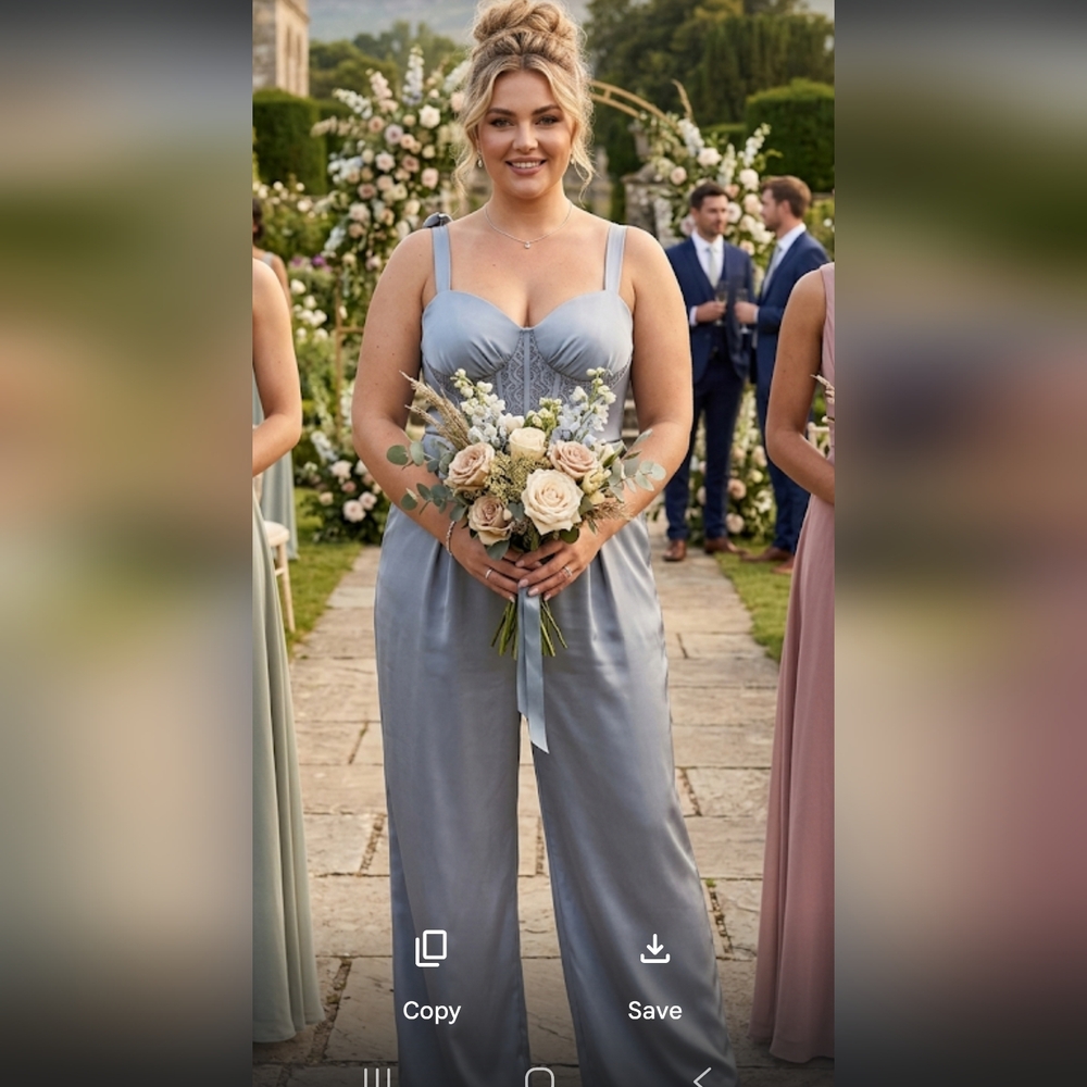 Azazie grey blue polyester straps bridesmaids jumpsuit size C